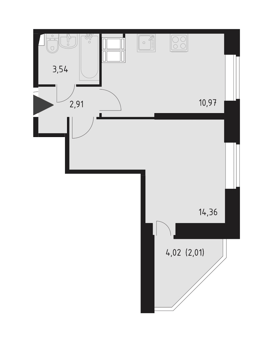 Однокомнатная квартира в СПб Реновация: площадь 33.15 м2 , этаж: 23 – купить в Санкт-Петербурге